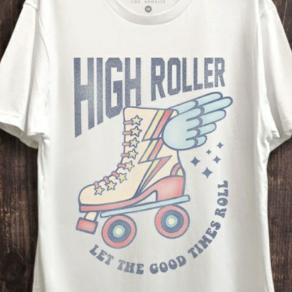 HIGH ROLLER Vintage White Graphic T-shirt Tee S M L XL